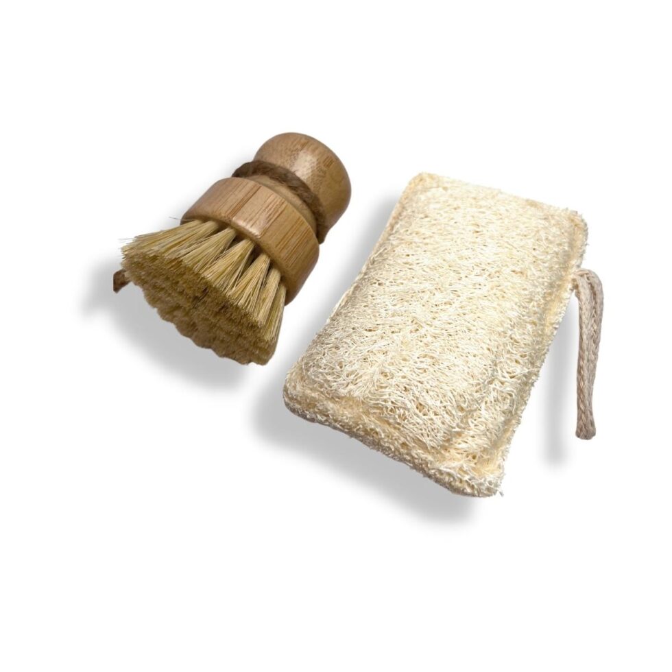 Natural Biodegradable Bamboo and Loofah Dish Brush Set